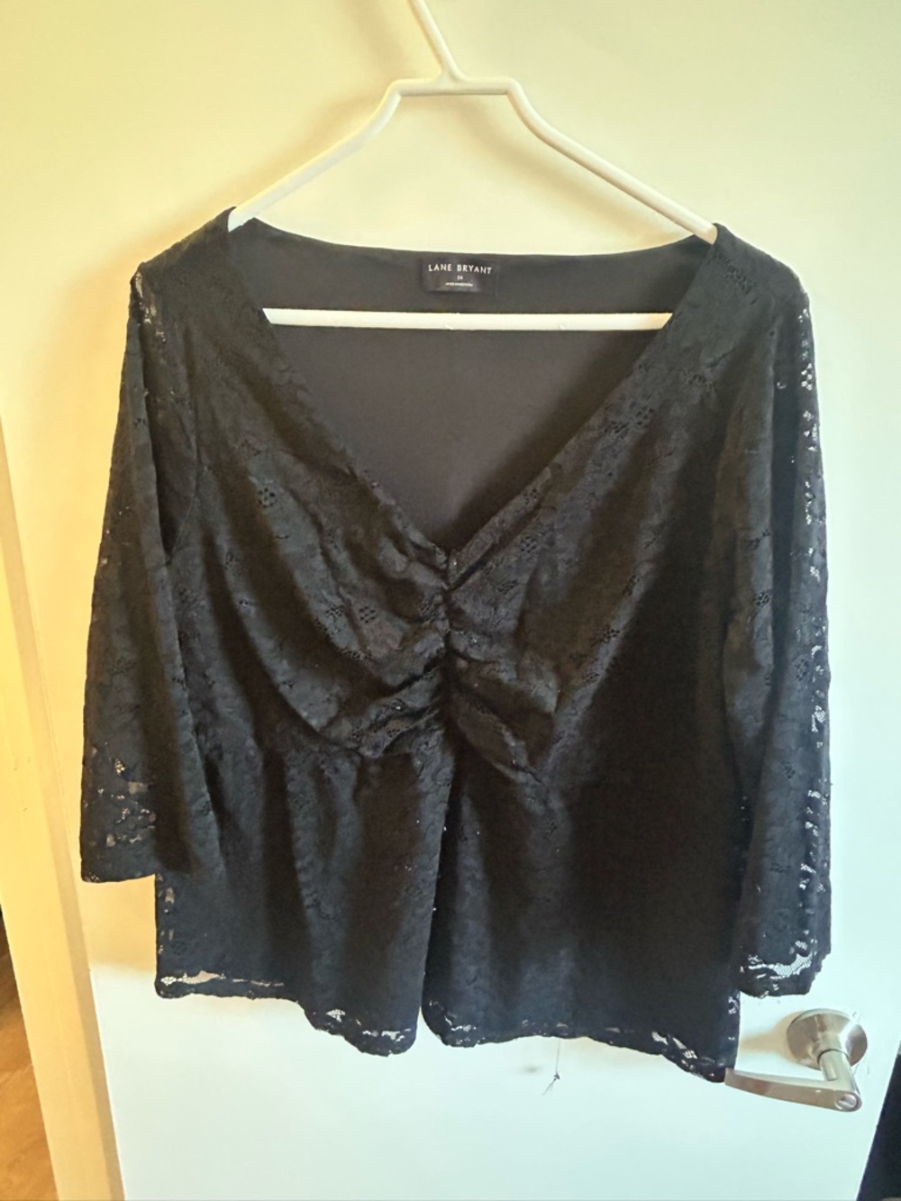 Lane Bryant Black Lace V-Neck 3/4 Sleeve Top - size 16
